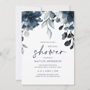 Invitación Foliage de la Marina Blue Bridal Shower Floral Gre