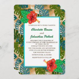 Invitación Foliage de la selva hawaiana Hibiscus Flower Boda