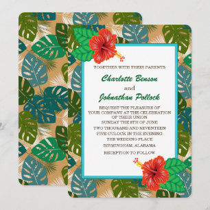 Invitación Foliage de la selva hawaiana Hibiscus Flower Boda