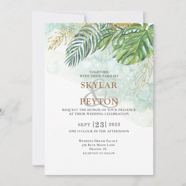 Invitación Foliage de la selva verde exótica (Anverso)