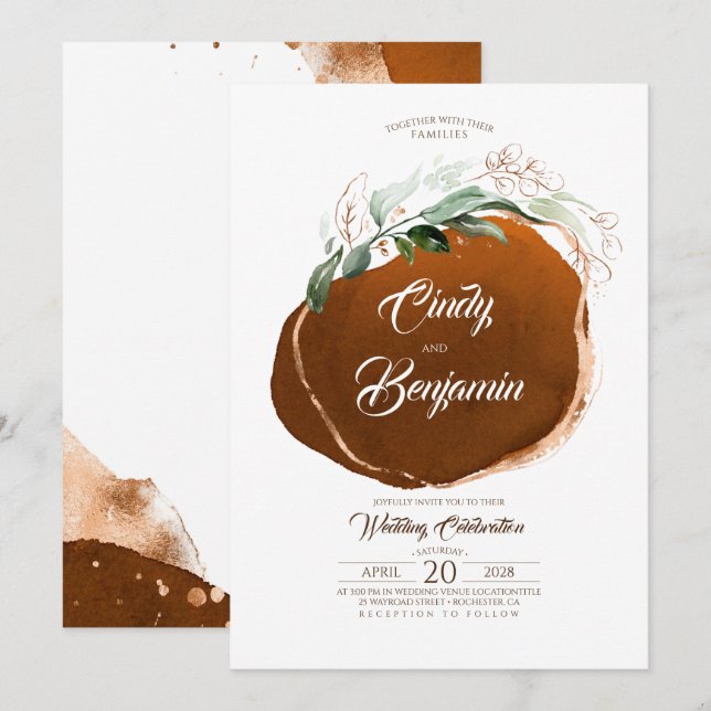 Invitación Foliage de la vegetación y Boda moderno del Reliev (Anverso / Reverso)