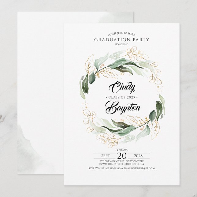 Invitación Foliage de la vegetación y el oro dejan el partido (Anverso / Reverso)