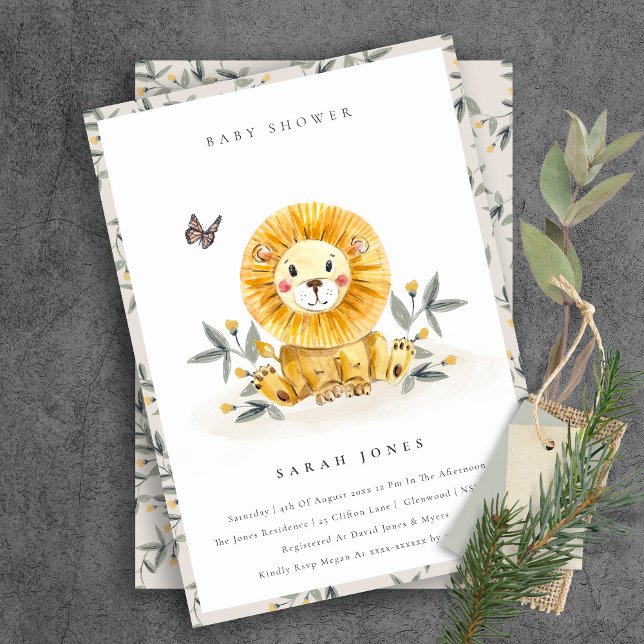 Invitación Foliage de León Cute Pastel Woodland Baby Shower (Subido por el creador)