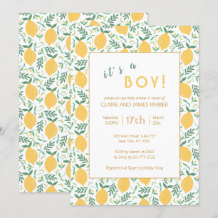 Invitación Foliage de limón amarillo   Boy Baby Shower