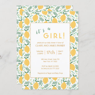 Invitación Foliage de limón amarillo   CHICA BABY SHOWER