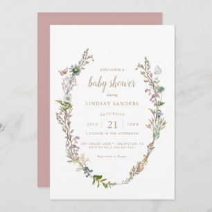 Invitación Foliage de mariposa Boho Wreath Baby Shower Invita