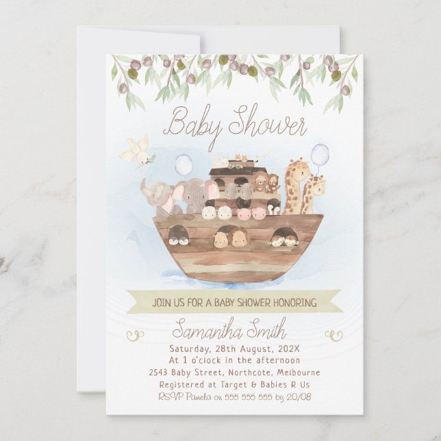 Invitación Foliage de oliva: Baby Shower de los chicos árabes (Anverso)