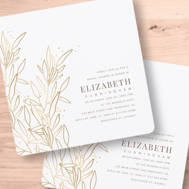 Invitación Foliage de oro ducha de novia moderna (Subido por el creador)