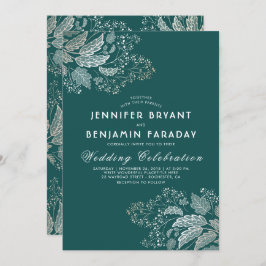 Invitación Foliage de oro Verde azulado Verde Elegante Boda m