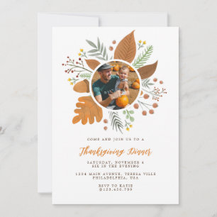 Invitación Foliage de otoño Wreath Thanksending Dinner Photo