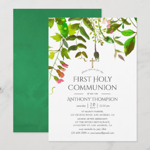 Invitación Foliage de primavera en acuarela Primera Comunión