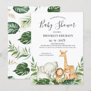 Invitación Foliage de Safari Animals Baby Shower