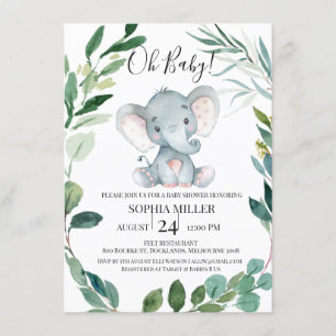 Invitación Foliage del Elefante Safari Wreath Baby Shower