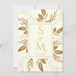 Invitación Foliage dorado | Elegante Boda dorado de marfil bl