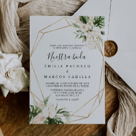 Invitación Foliage dorado tropical floral Nuestra Boda Boda