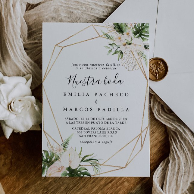 Invitación Foliage dorado tropical floral Nuestra Boda Boda (Subido por el creador)
