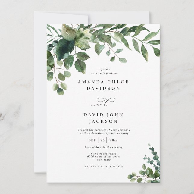 Invitación Foliage Eucalyptus Elegante Boda Rústico (Anverso)