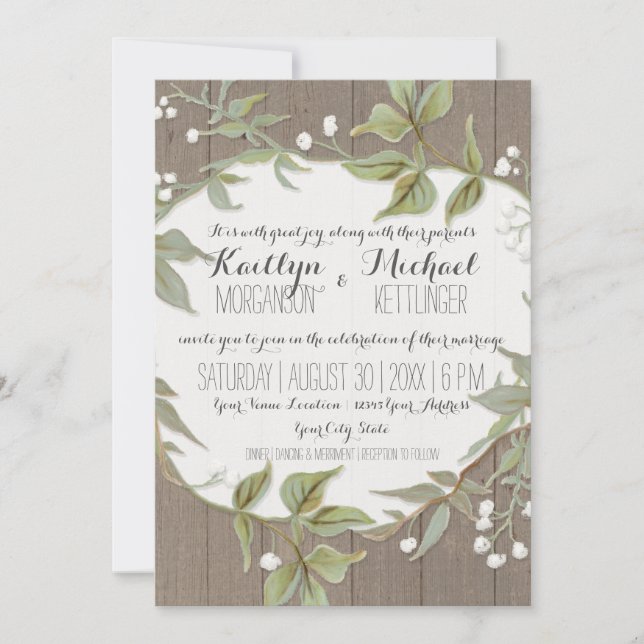 Invitación Foliage Fence Laurel Foliage con Flores Wreath (Anverso)