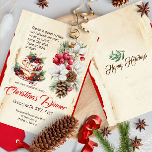 Invitación Foliage Festiage Vintage Pine Cone Floral Navidade