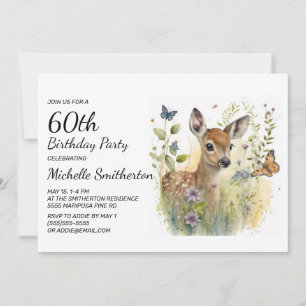 Invitación Foliage floral 60º cumpleaños de Baby Deer Butterf