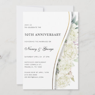 Invitación Foliage floral blanca de moda 50 aniversario Boda
