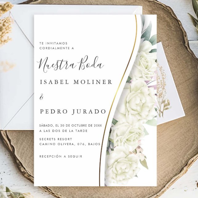 Invitación Foliage floral blanca Nuestra Boda Boda española (Subido por el creador)