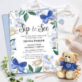 Invitación Foliage floral de mariposa azul niño SIP y VER