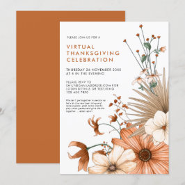 Invitación Foliage floral de otoño cena virtual de Acción de 