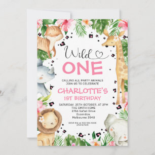 Invitación Foliage floral Heart Font Safari Wild Un cumpleaño
