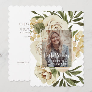 Invitación Foliage & Floral Photo Bridal Shower Scallopage