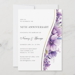 Invitación Foliage floral púrpura 50 aniversario Boda