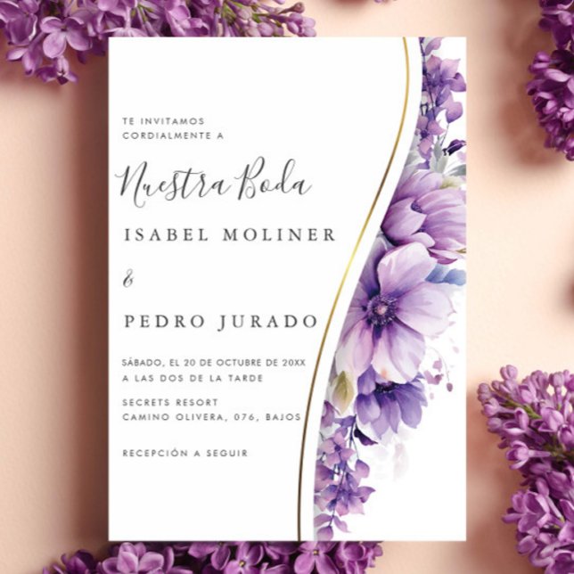 Invitación Foliage floral púrpura Nuestra Boda Boda española (Subido por el creador)