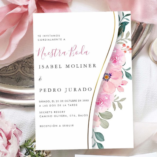 Invitación Foliage floral rosa Nuestra Boda Boda española (Subido por el creador)