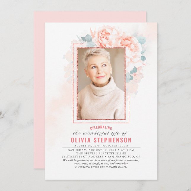 Invitación Foliage Funicular de floración rosa suave y fundid (Anverso / Reverso)