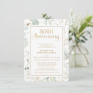 Invitación Foliage Gold Script 50º aniversario del Boda