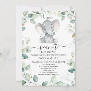 Invitación Foliage Green Gold Elephant Peanut Baby Shower