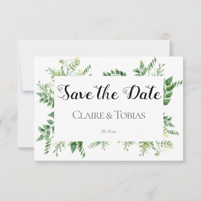 Invitación Foliage Green Wild Herb Spring Save the Date Card (Anverso)