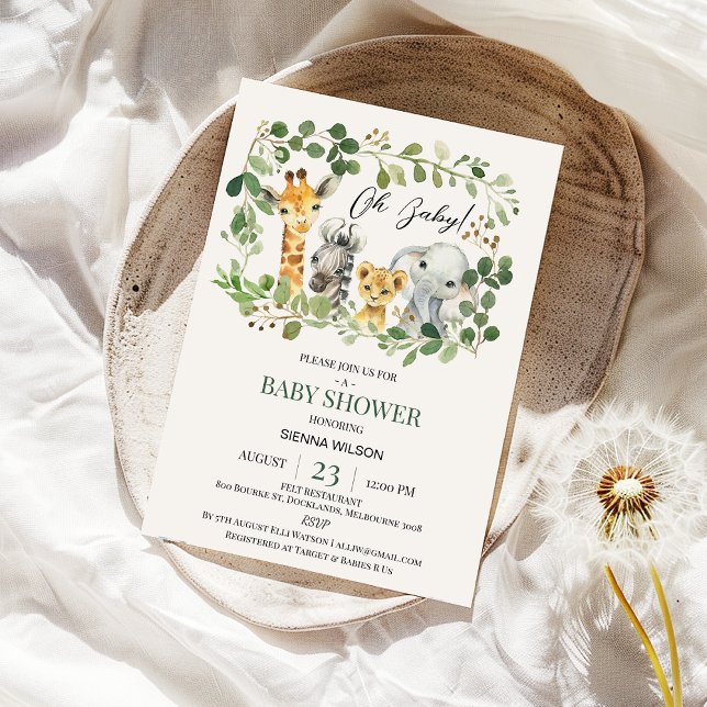 Invitación Foliage Greenerenery Sexo Safari Neutral Baby Show (Safari Baby Shower Invitation Greenery Foliage Gender Neutral, Wild One Jungle Animals Baby Shower )