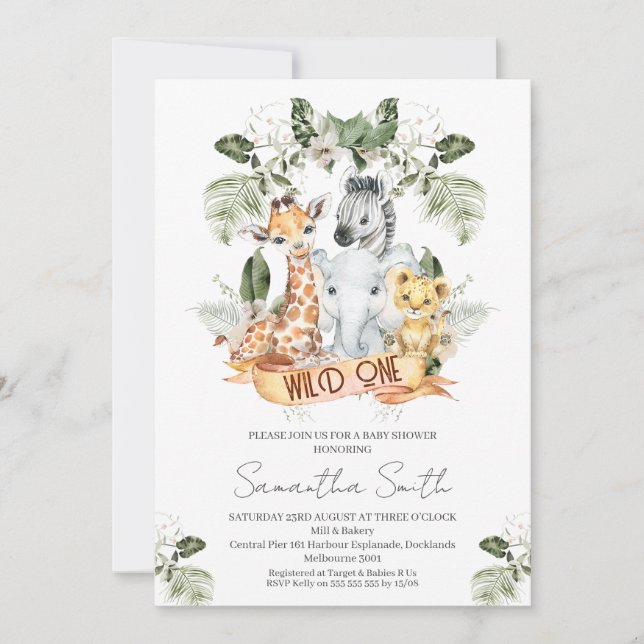 Invitación Foliage Greenery Safari Wild One Baby Shower (Anverso)