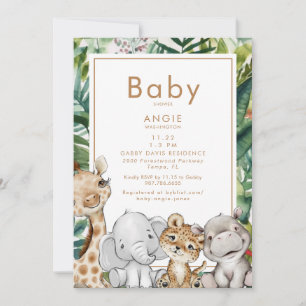 Invitación Foliage Jungle Animal Baby Shower