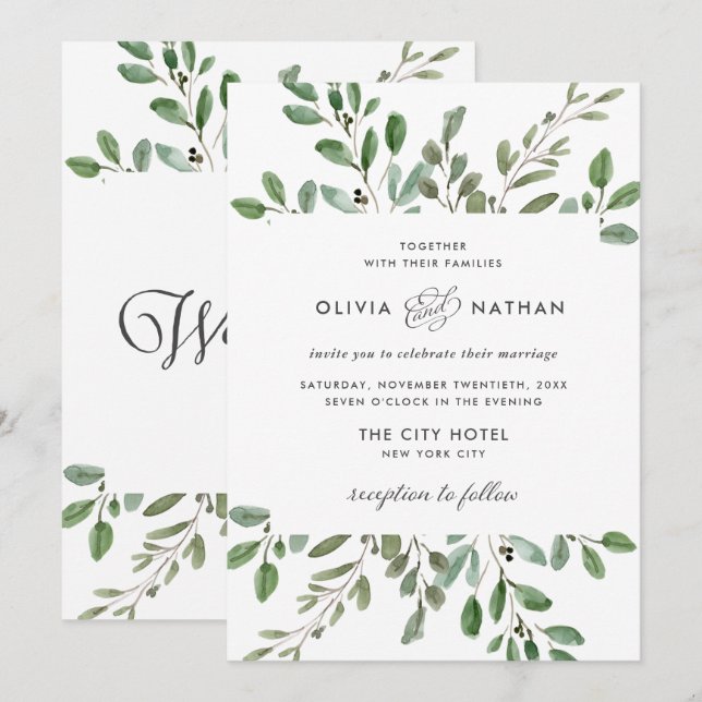 Invitación Foliage minimalista | BODA (Anverso / Reverso)
