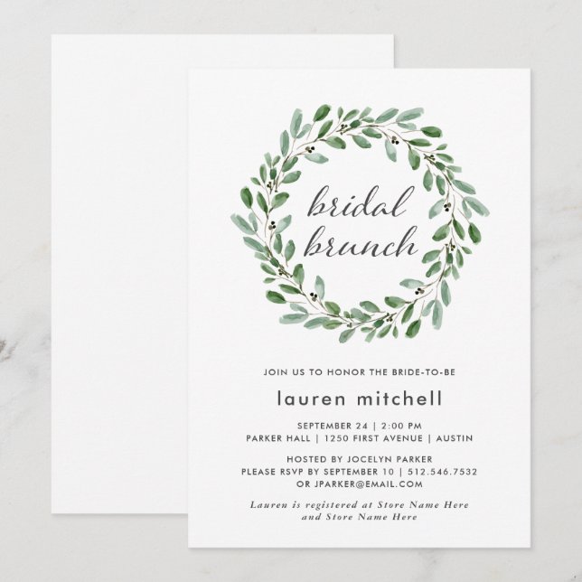 Invitación Foliage minimalista | Bridal Brunch (Anverso / Reverso)