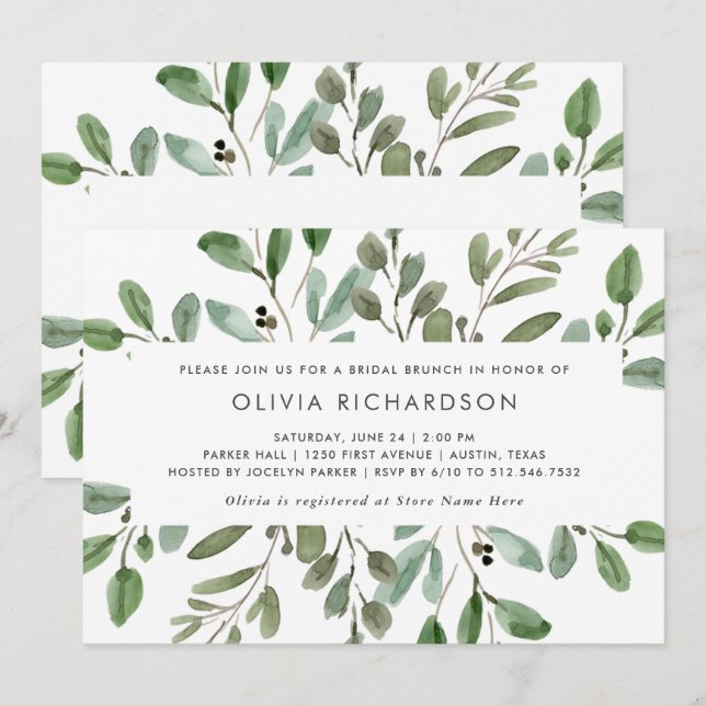 Invitación Foliage Minimalista| Brunch nupcial (Anverso / Reverso)