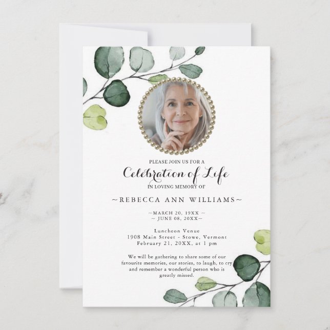 Invitación Foliage minimalista: Celebración de la vida (Anverso)