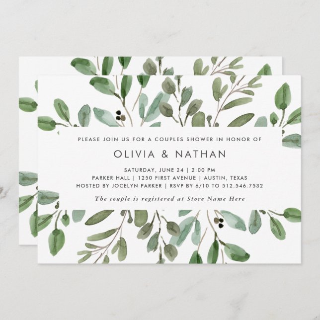 Invitación Foliage Minimalista| Ducha para parejas (Anverso / Reverso)