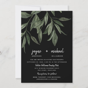 Invitación Foliage Modern Font Black Website Boda