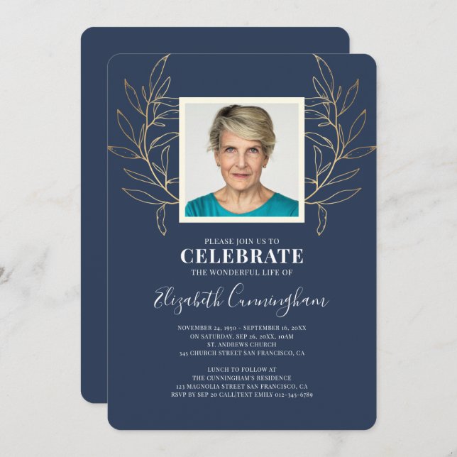 Invitación Foliage moderno deja un memorial fotográfico (Anverso / Reverso)