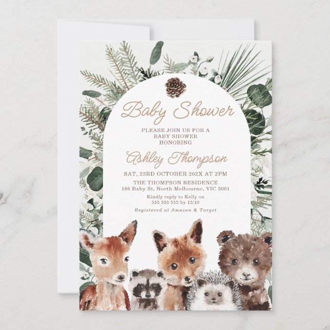 Invitación Foliage moderno Woodland Baby Shower (Anverso)