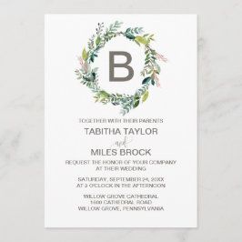 Invitación Foliage Monogram Wreath Boda