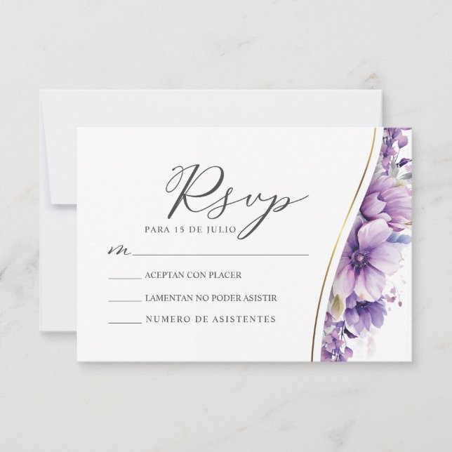 Invitación Foliage morado floral Nuestra Boda Wedding RSVP (Anverso)